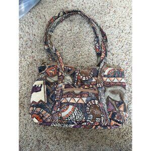 Quilted Fabric Handbag With African Safari Theme Animals Multicolor Double Strap